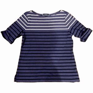 Karen Scott Striped Cuffed Elbow Sleeve Top